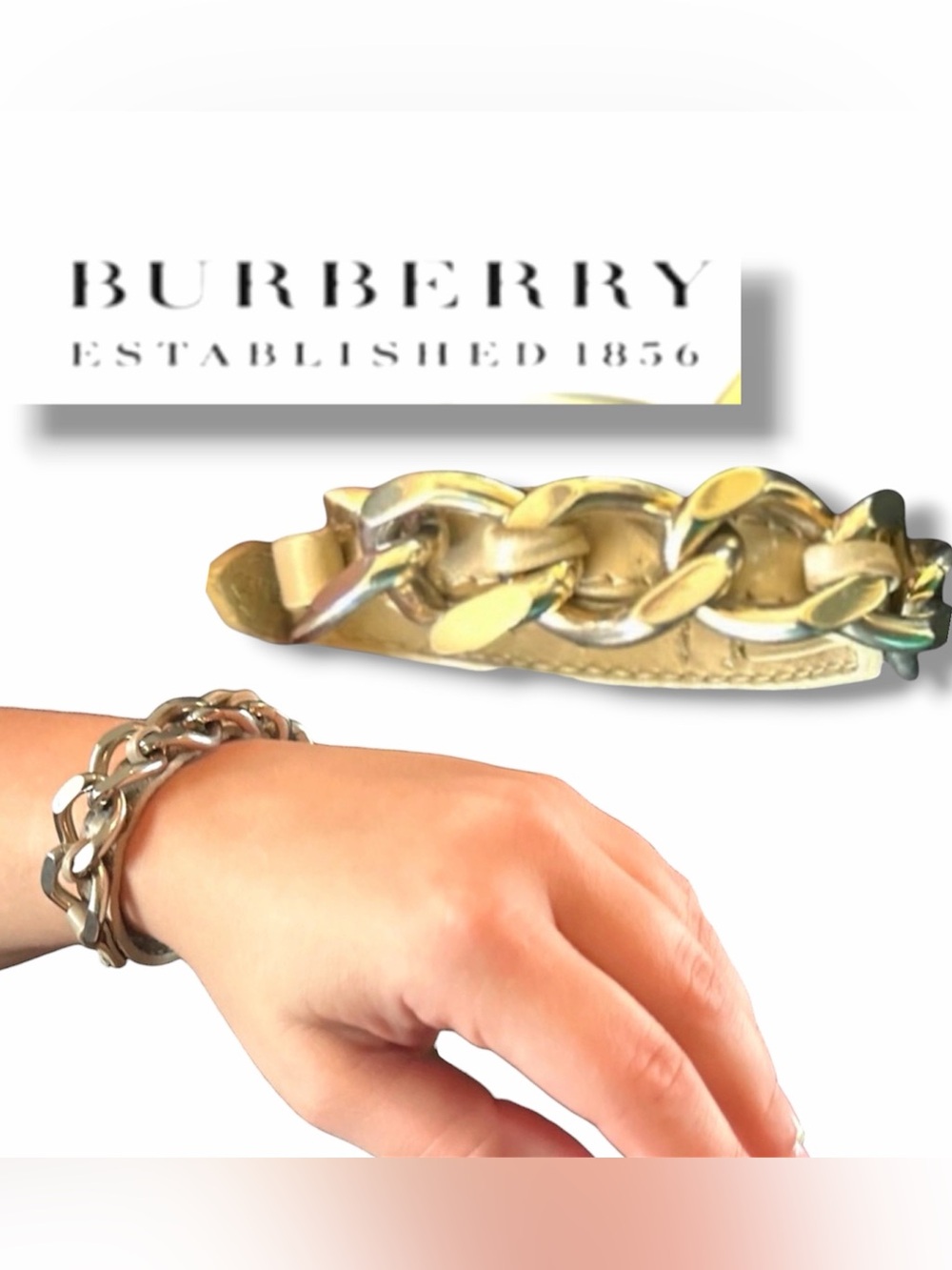 Burberry Silver Bracelet Timeless Elegance Genuine Leather Chain Bracelet